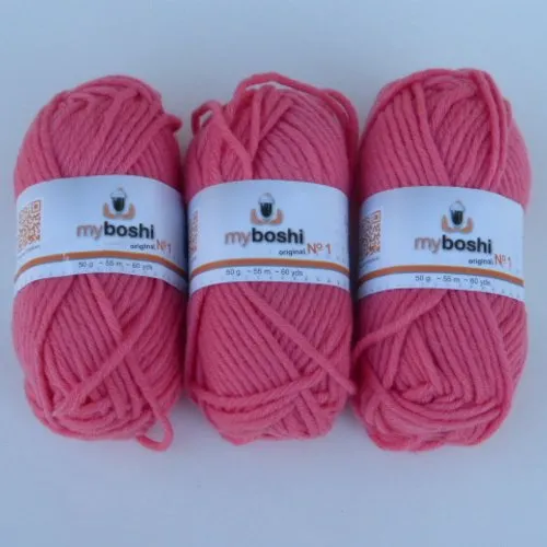 3 Pink Raspberry Myboshi Wool Yarn Balls Pack