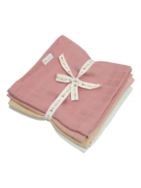 4-Pack Organic Cotton Muslin Swaddle Blankets Pastel Flower (60 x 60 cm) - Pink