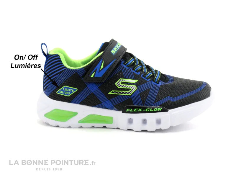 Achat chaussures Skechers Enfant Basket, vente Skechers Light FLEX GLOW - 90542L - Marine - Bleu - Lime - Sneakers