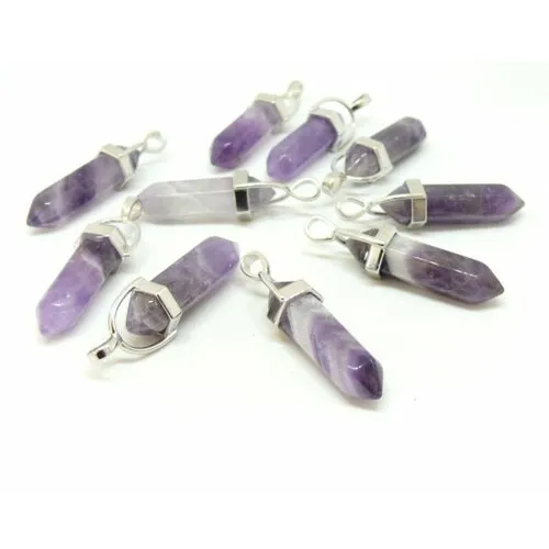 Amethyst Pendulum Pendant 41mm Silver Metal Yoga Healing