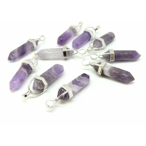 Amethyst Pendulum Pendant 41mm Silver Metal Yoga Healing