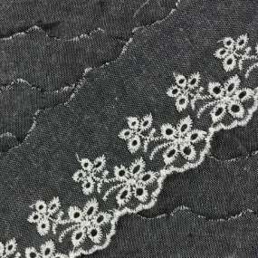 Anglaise Denim Blossom 60mm - Black Fabric by the Yard