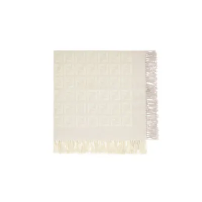 Baby Blanket - Beige Wool and Cashmere Baby Blanket with 3D Logo | Fendi