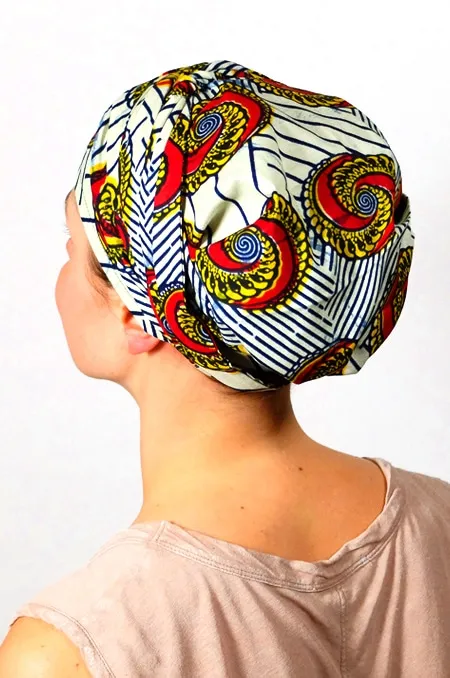 African Fabric Chemotherapy Headscarf - Shell Wax