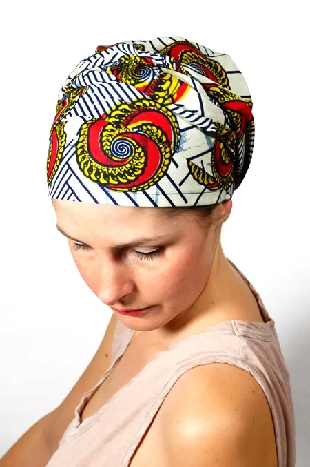 African Fabric Chemotherapy Headscarf - Shell Wax