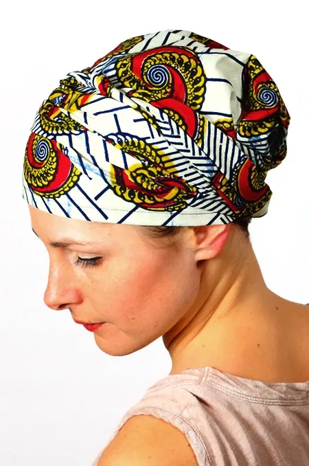 African Fabric Chemotherapy Headscarf - Shell Wax