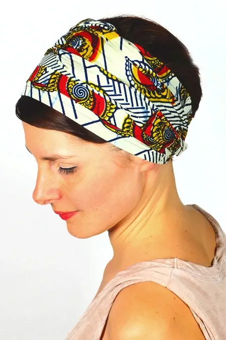 African Fabric Chemotherapy Headscarf - Shell Wax