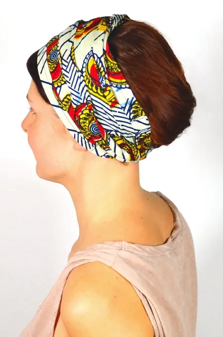 African Fabric Chemotherapy Headscarf - Shell Wax