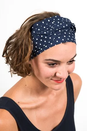 Navy Blue Polka Dot Cotton Wide Headband