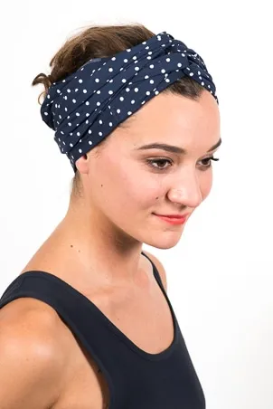 Navy Blue Polka Dot Cotton Wide Headband