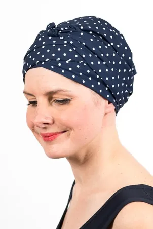 Navy Blue Polka Dot Cotton Wide Headband