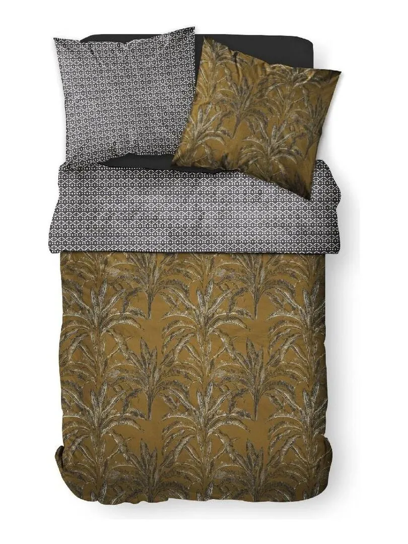 Bedding set for 2 people with jungle print 'SUNSHINE' 'TODAY' - Brown.