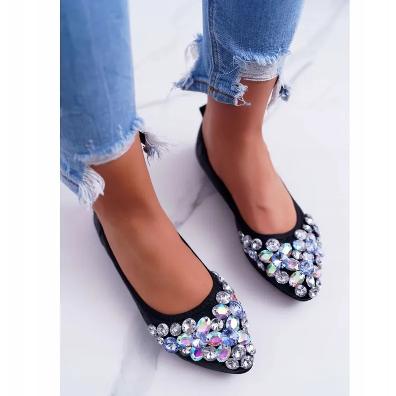 Black crystal embellished women's flats shoes - PS1