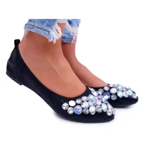 Black crystal embellished women's flats shoes - PS1