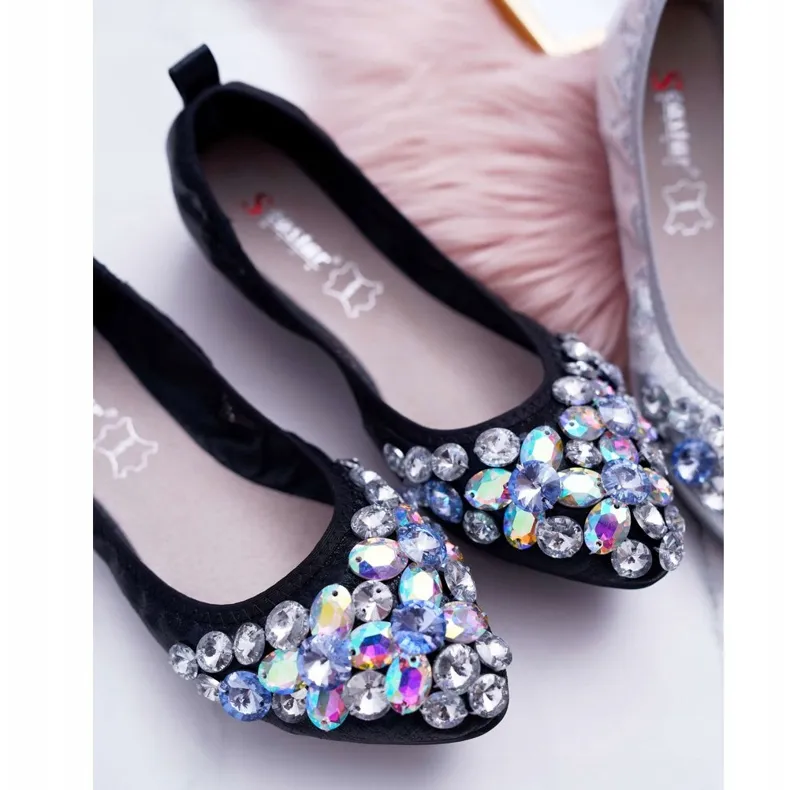 Black crystal embellished women's flats shoes - PS1