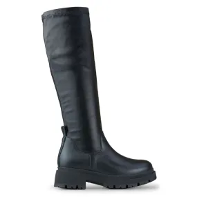 Black eco-leather women's elastic boots in black.