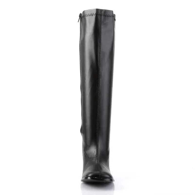 Black Matte Square Heel Wide Calf Go-Go Boots