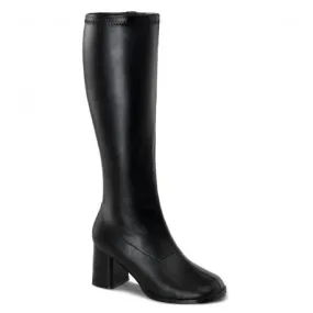 Black Matte Square Heel Wide Calf Go-Go Boots