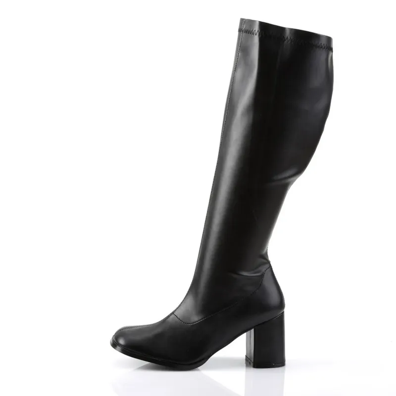 Black Matte Square Heel Wide Calf Go-Go Boots