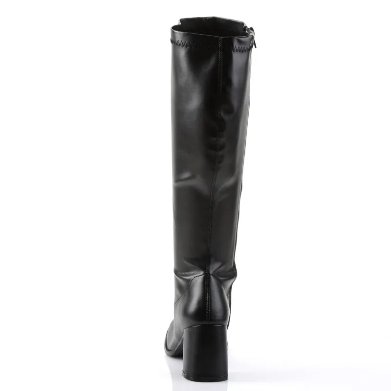 Black Matte Square Heel Wide Calf Go-Go Boots