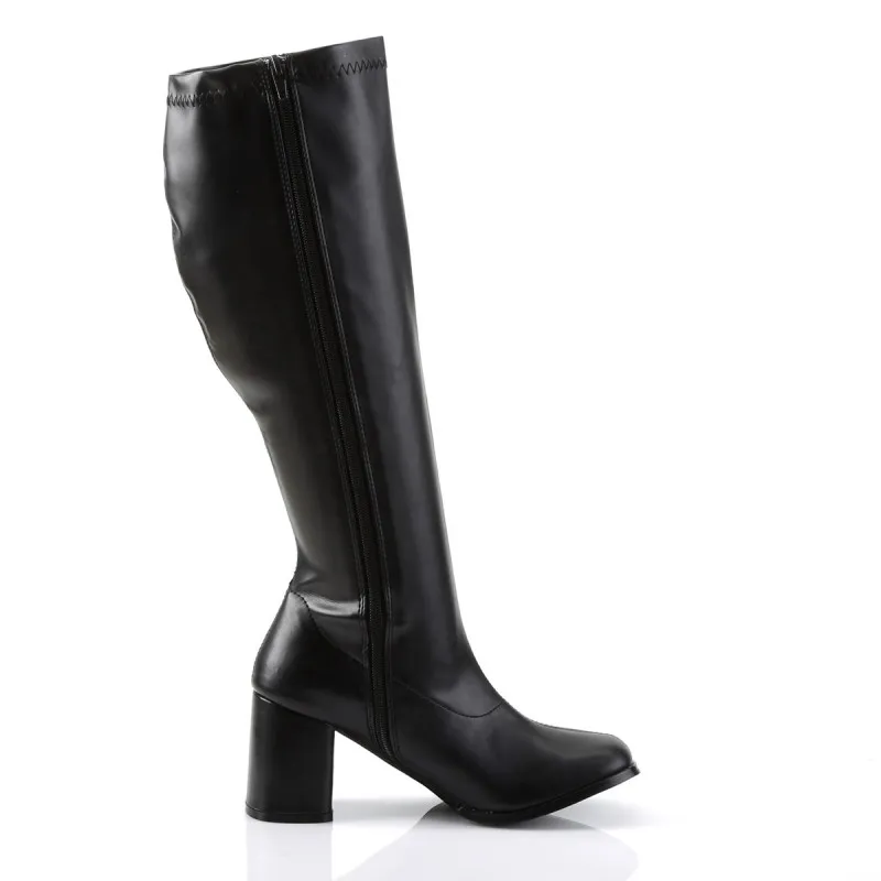 Black Matte Square Heel Wide Calf Go-Go Boots