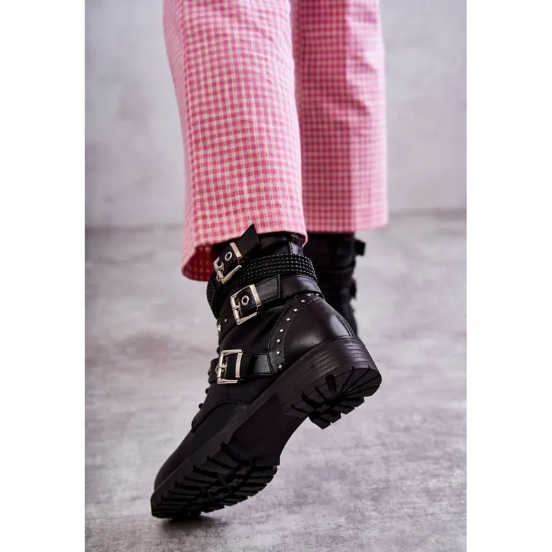 Black Russo Women's Leather Boots with Decorative Stripes