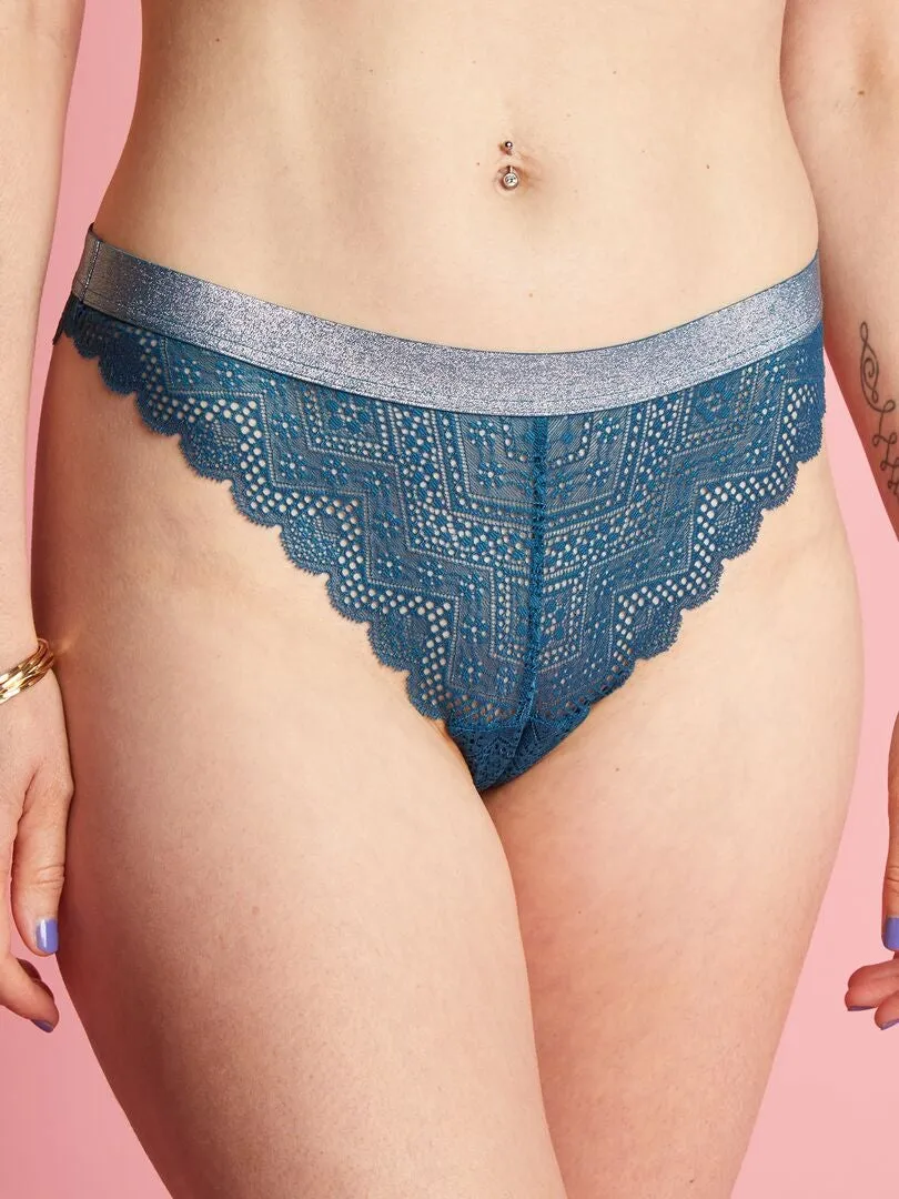 Blue Lace Thong