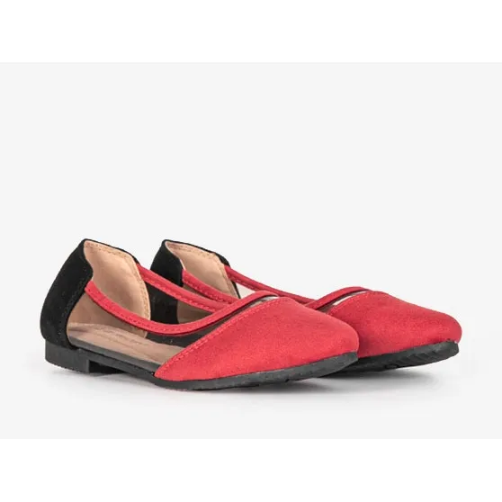 BM Red Suede Kids Ballet Flats - Short Style