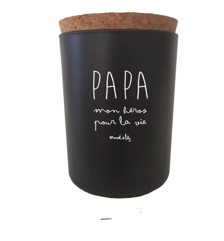 Bougie Papa mon héros pour la vie parfum bois noir corsé - Cadeau idéal pour fête des pères