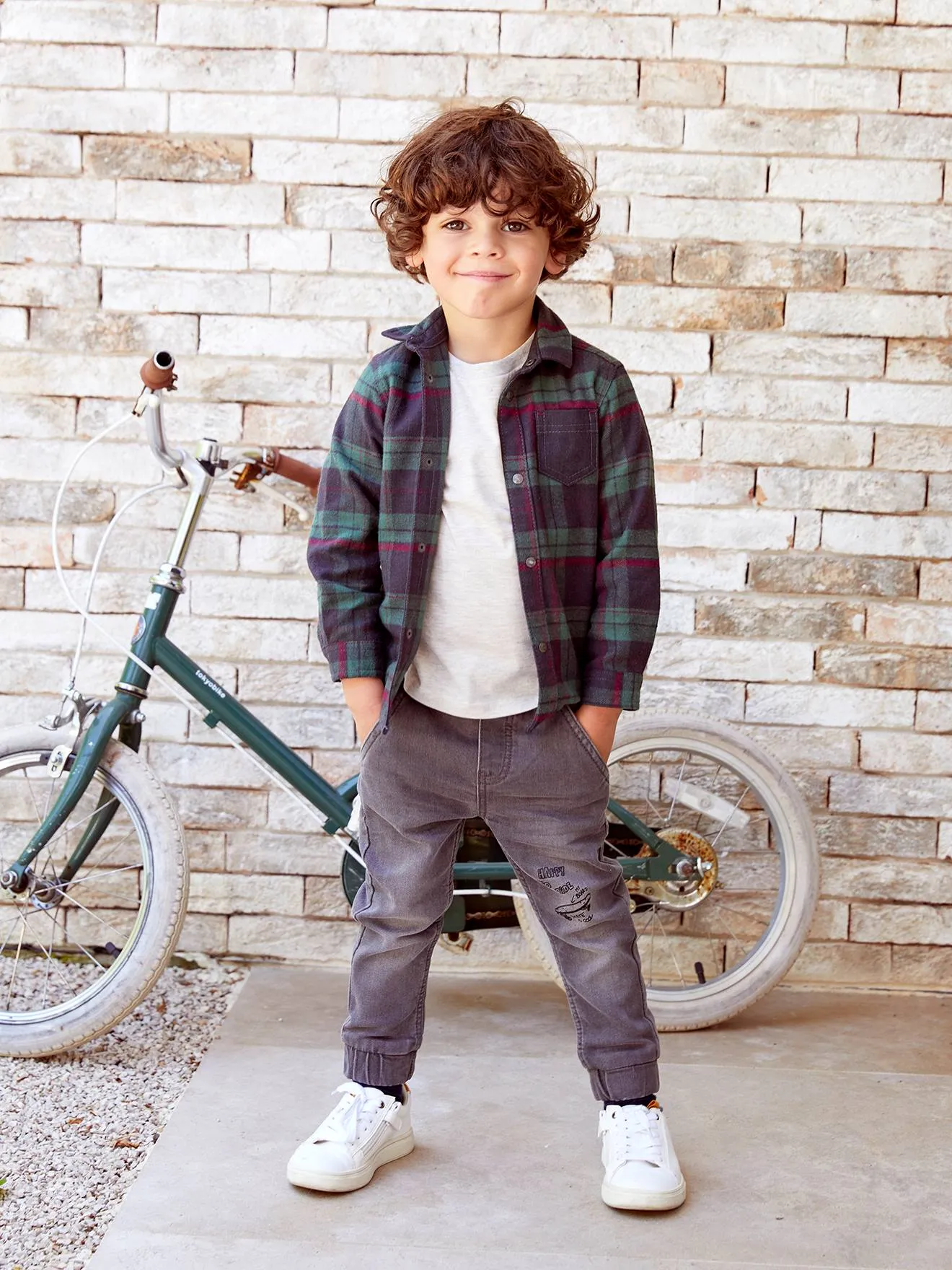 Boys' Stone Green Denim Effect Fleece Jogger Pants - Vertbaudet