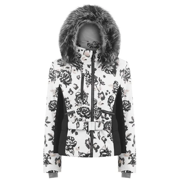 Brown Flower Black Stretch Ski Jacket