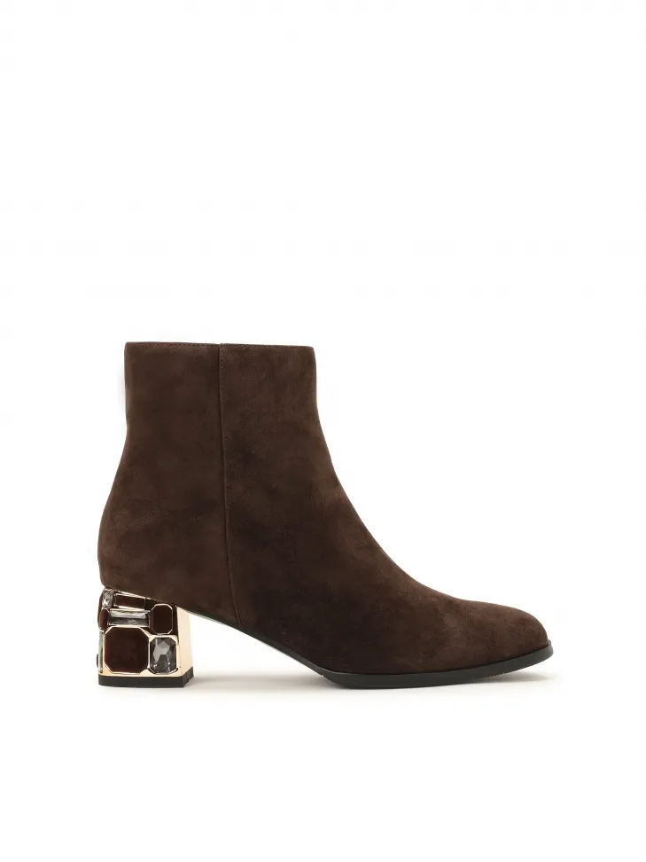 Brown Suede Boots with Stylishly Decorated Heel