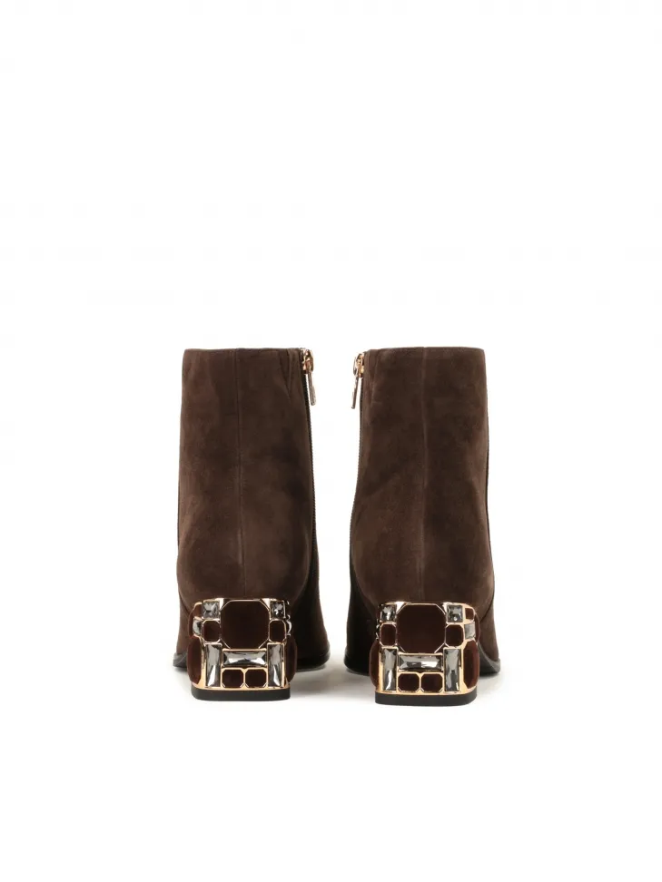 Brown Suede Boots with Stylishly Decorated Heel