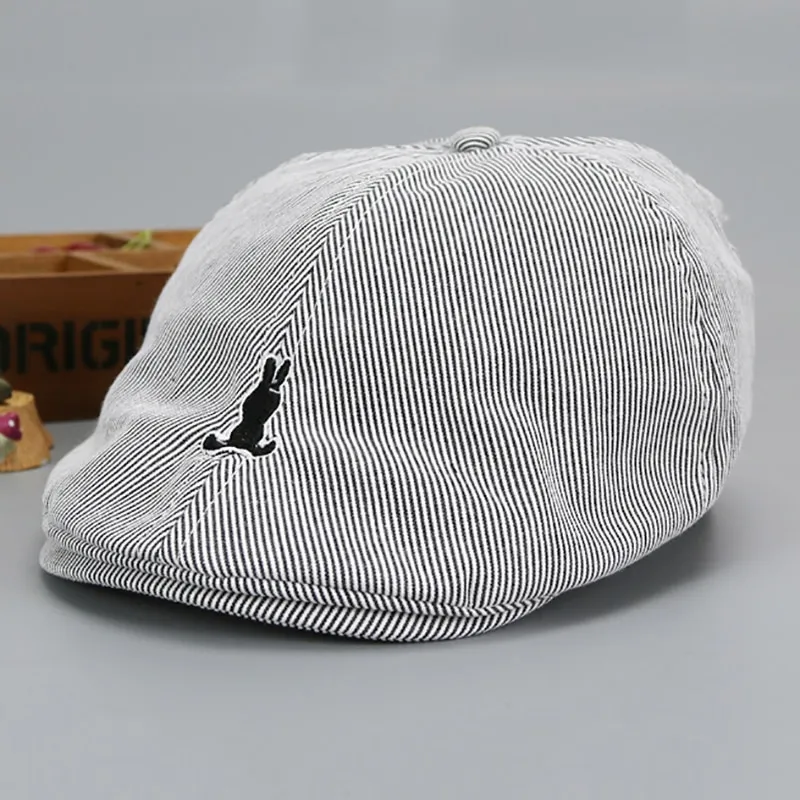 Gray Striped Kids Baseball Beret