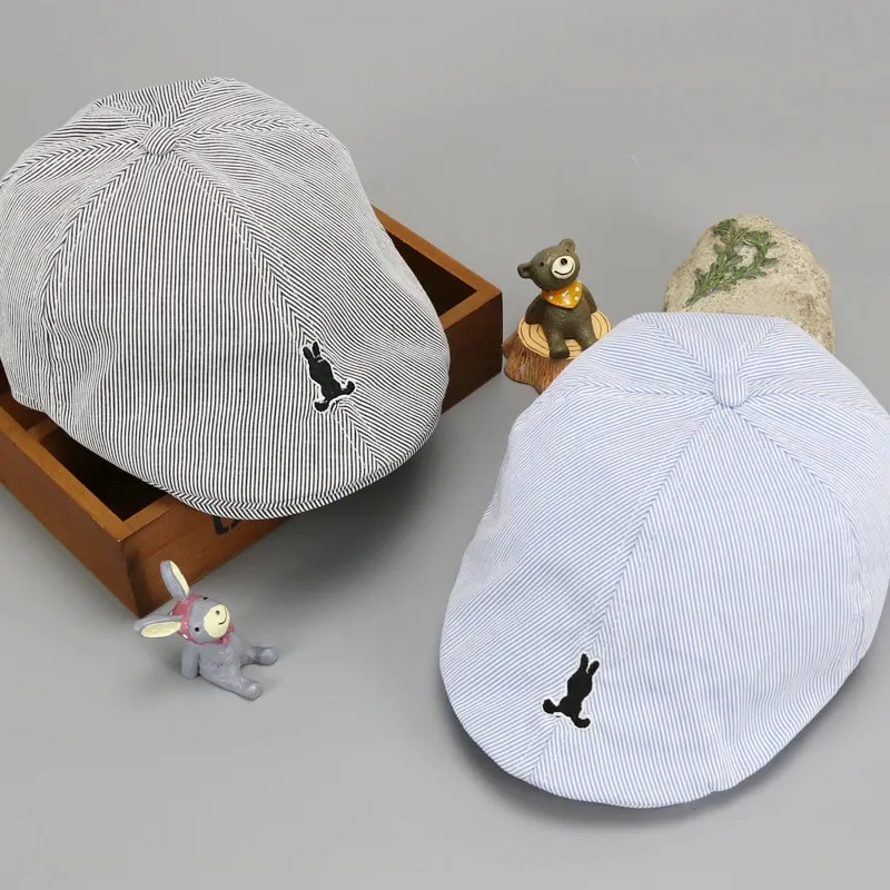 Gray Striped Kids Baseball Beret