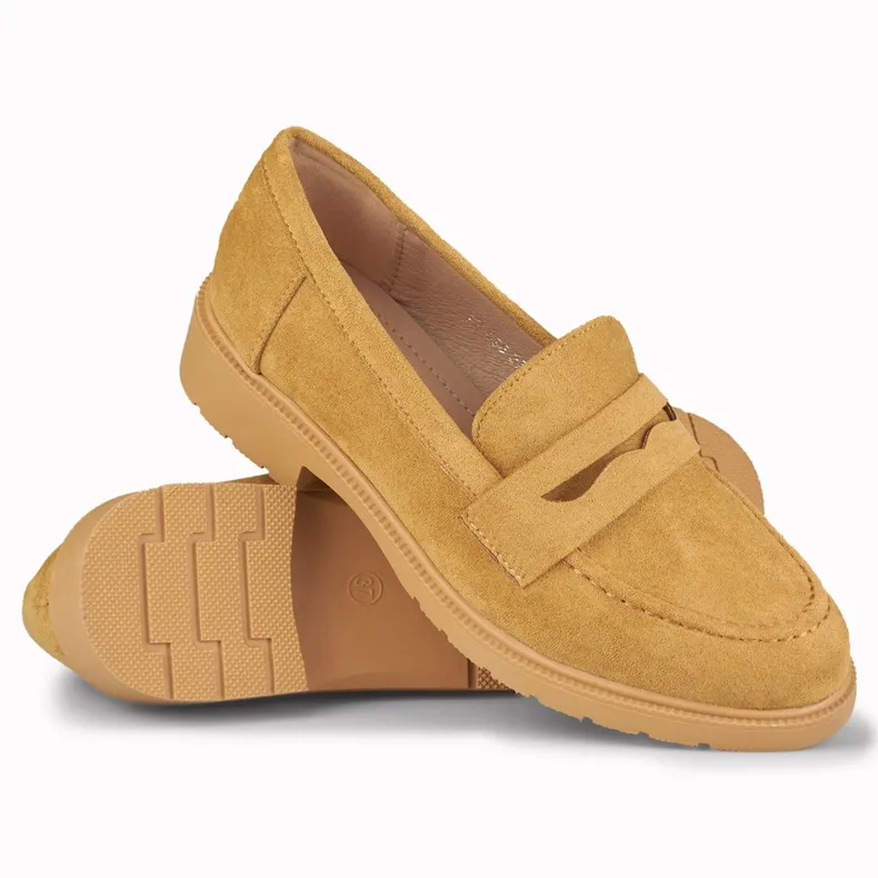 Chaussures femme en daim caramel brun