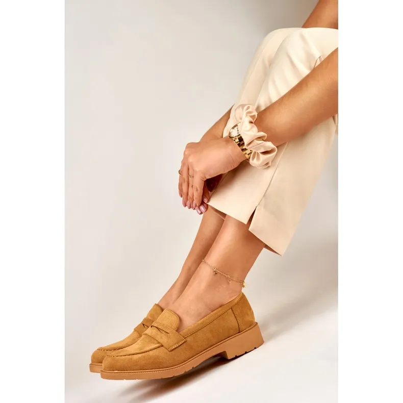 Chaussures femme en daim caramel brun