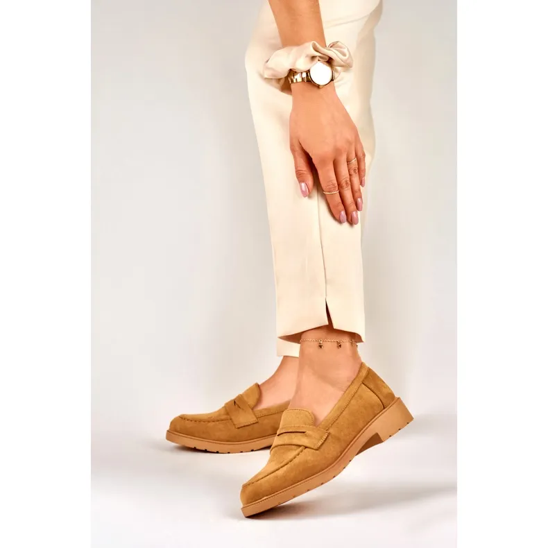 Chaussures femme en daim caramel brun