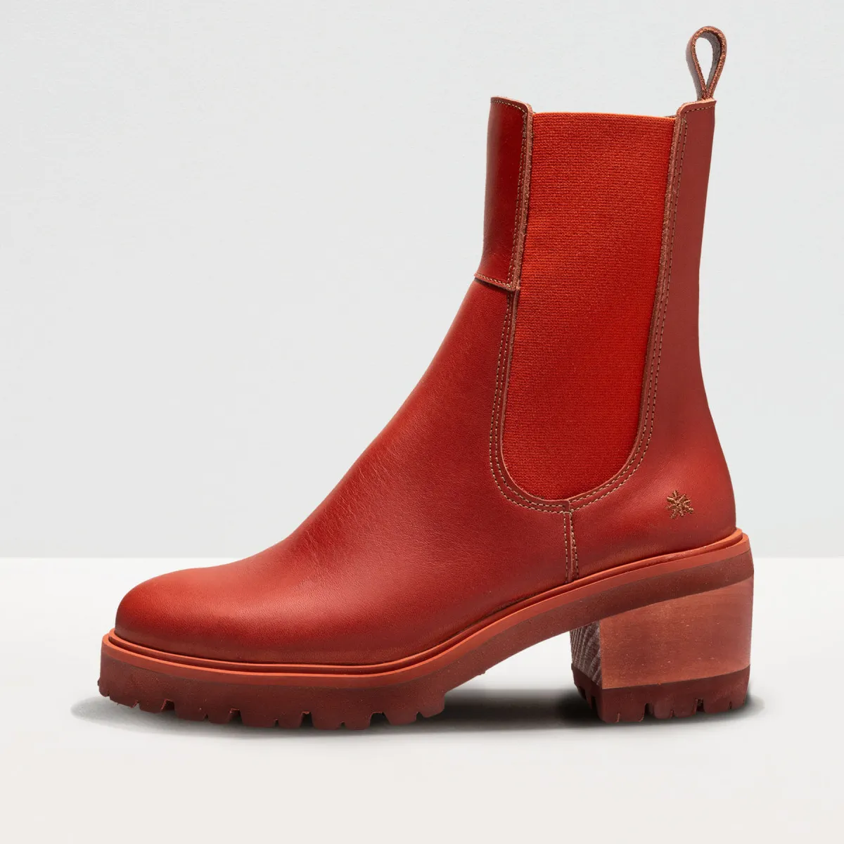 Chelsea Boots à talon cuir gras - Rouge