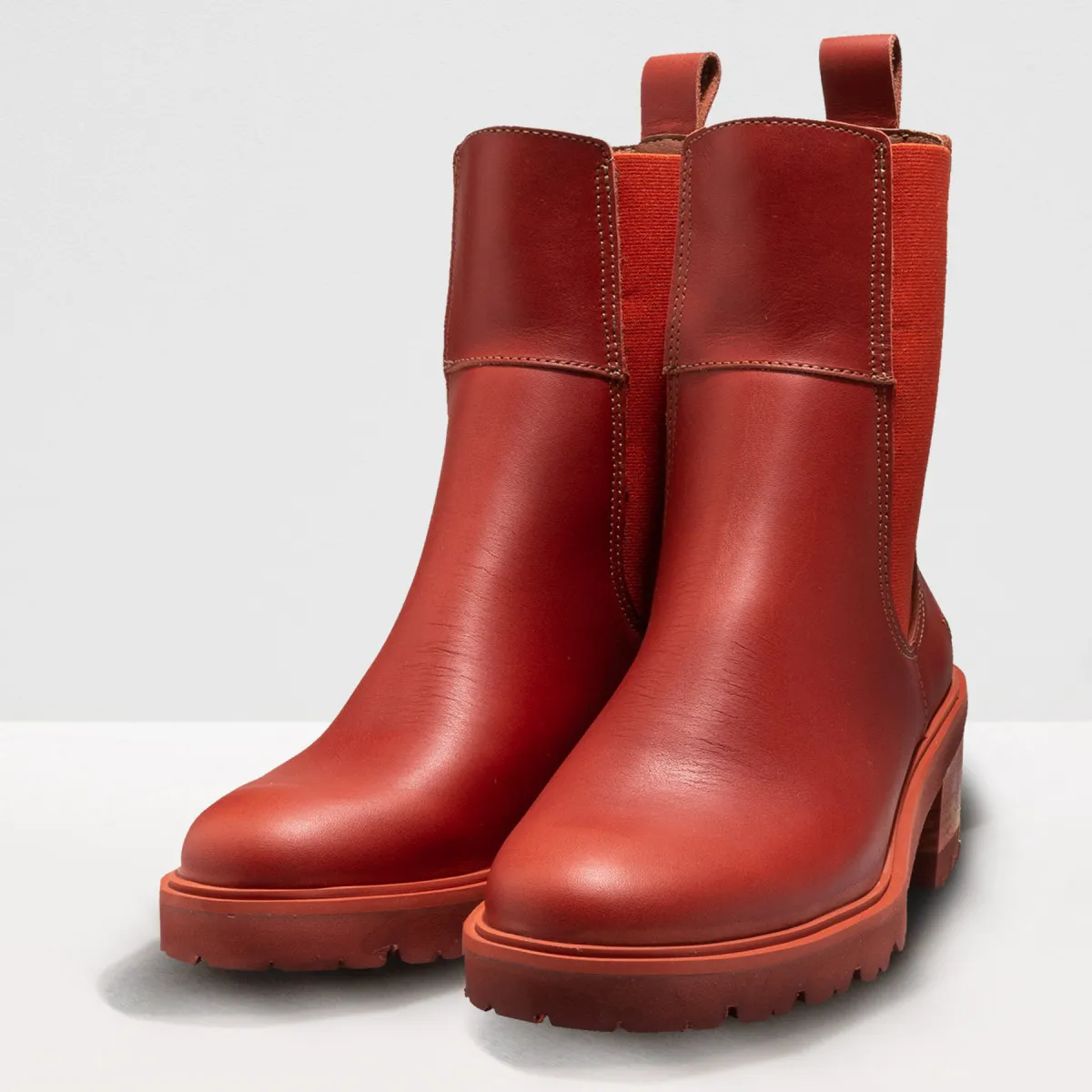 Chelsea Boots à talon cuir gras - Rouge