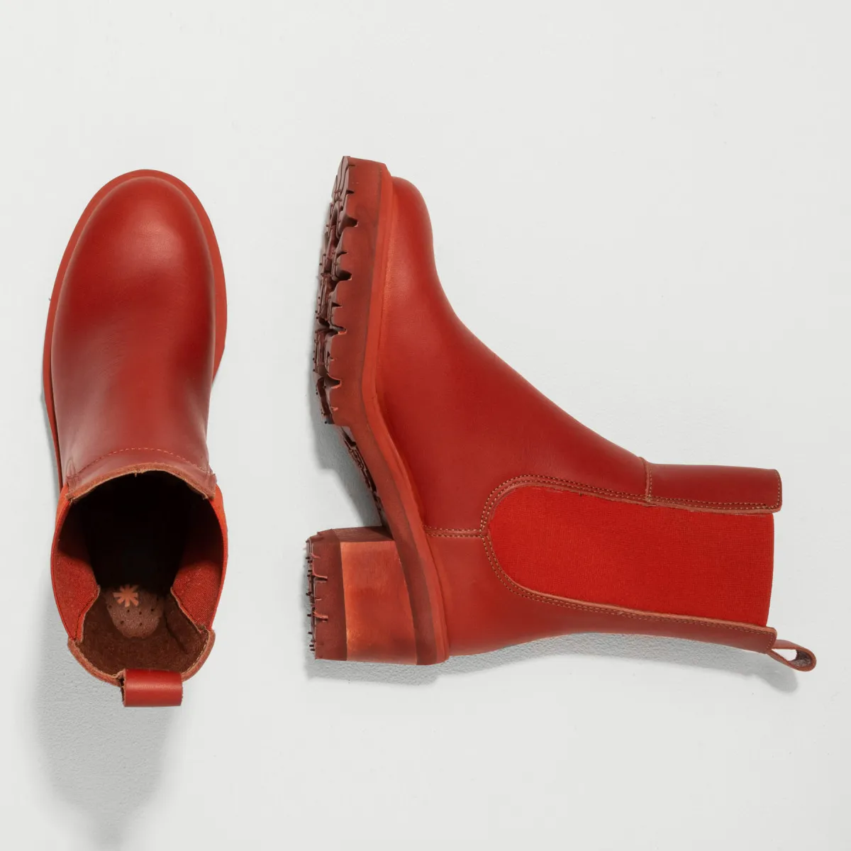 Chelsea Boots à talon cuir gras - Rouge