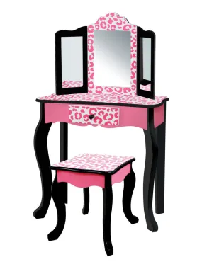 Children's Wooden Makeup Vanity Set with Mirror and Stool - Fantasy Fields Teamson TD-11670A - Pink.