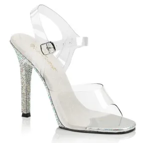 Clear stiletto sandals with sexy rhinestone-encrusted heel and ankle strap