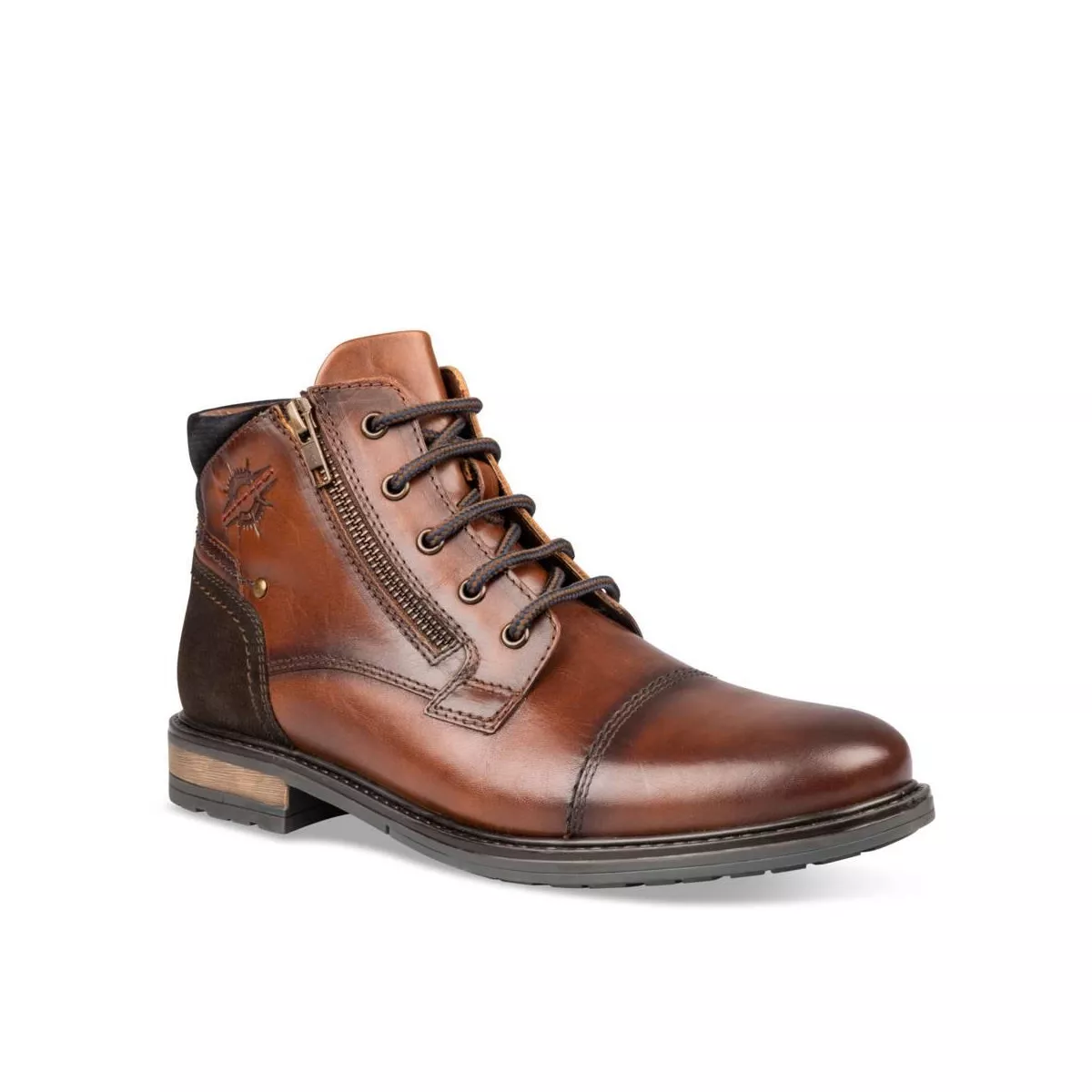 COGNAC DENIM SIDE LEATHER Ankle Boots