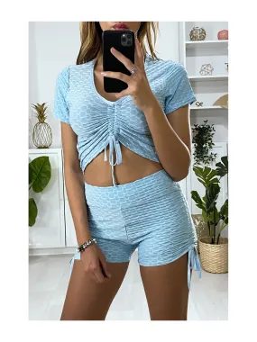 Ensemble push up yoga short et crop top bleu