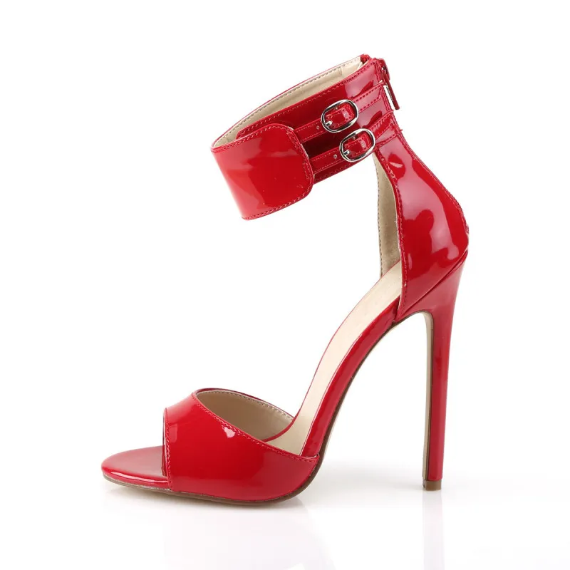 Red Patent Leather Open Toe High Heel Pumps, Sizes 35-44.