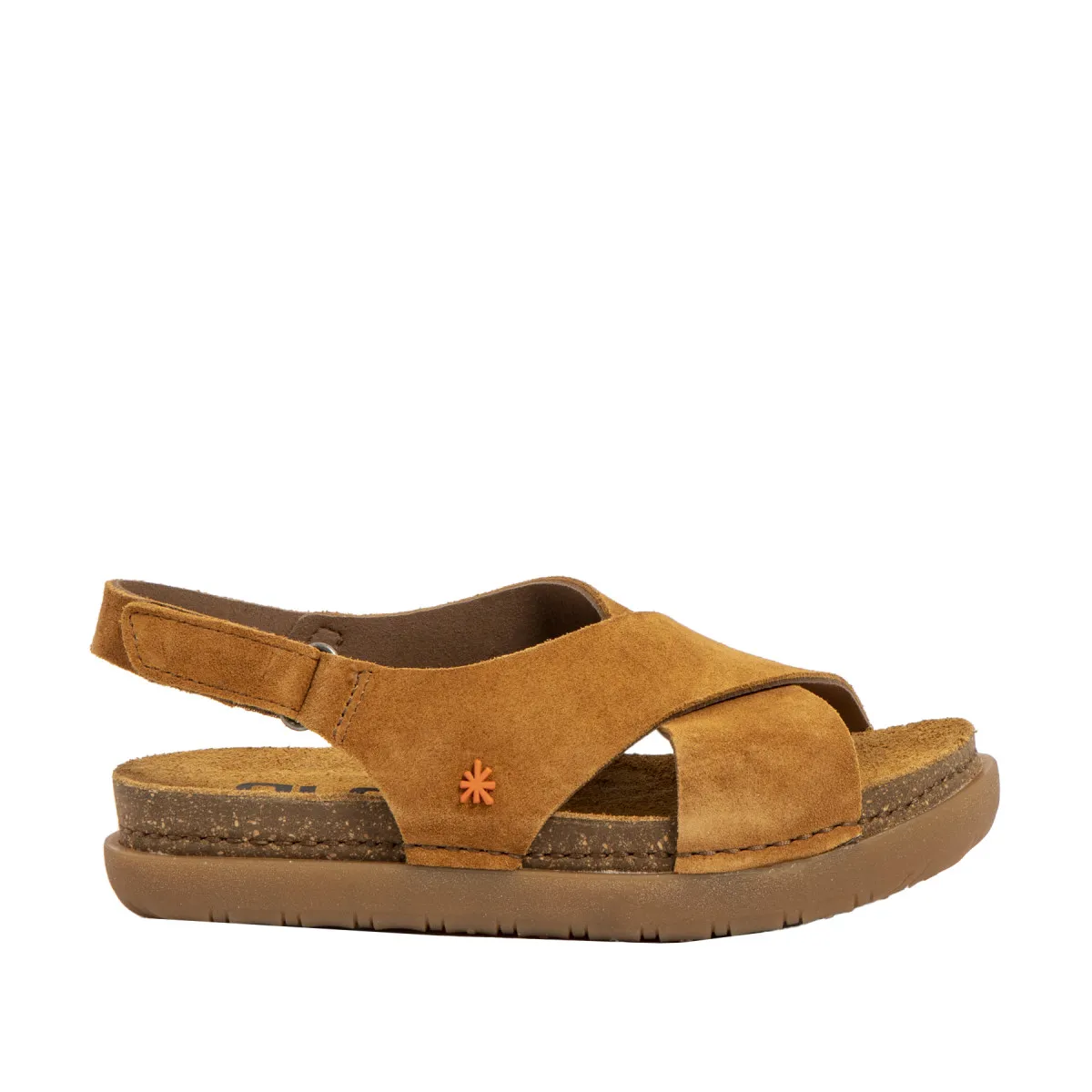 Flat Suede Sandals with Thick Recycled Cork Soles - Brown