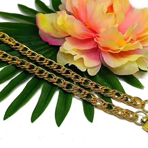 Gold Fancy Double Curb Link Purse Chain 45cm, Gold Steel Fancy Purse Chain 45cm