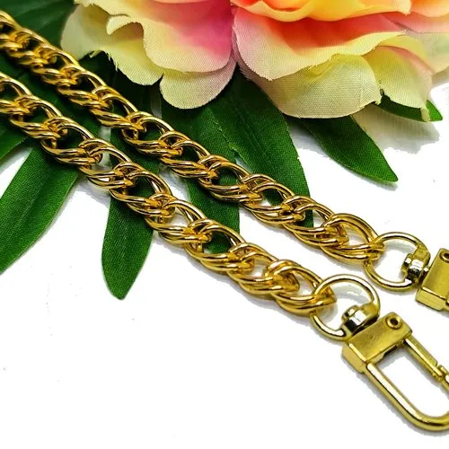 Gold Fancy Double Curb Link Purse Chain 45cm, Gold Steel Fancy Purse Chain 45cm