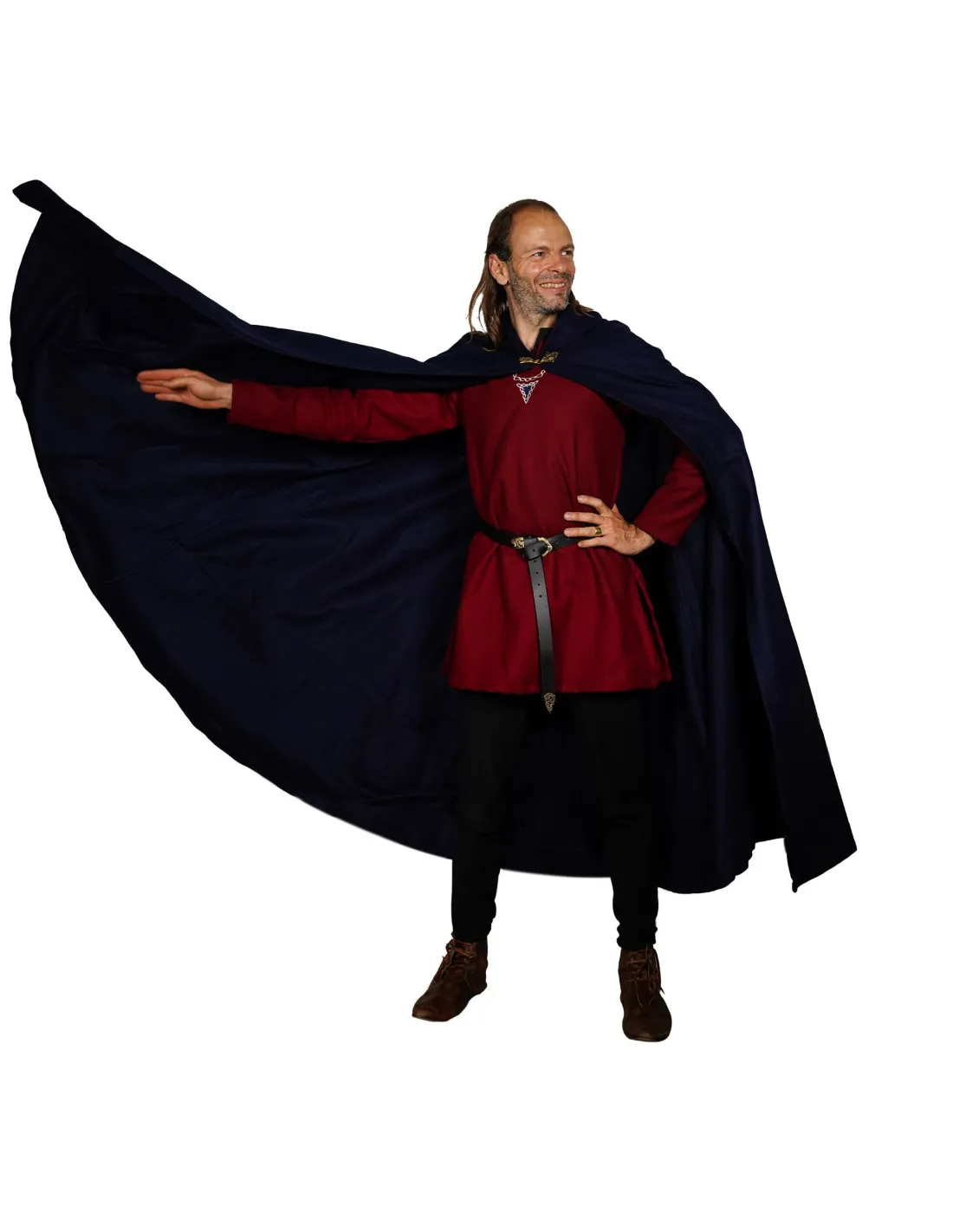 Large Blue Wool Cape with Brass Clasp - Medieval Sword Shop